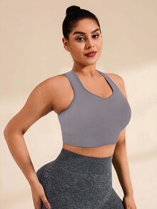 Rhythm Era Plus Size Solid Color Seamless Sports Bra Gym Sports White Summer - Grey - View 7
