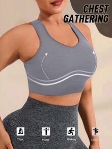 Rhythm Era Plus Size Solid Color Seamless Sports Bra Gym Sports White Summer - Grey - View 4