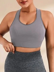 Rhythm Era Plus Size Solid Color Seamless Sports Bra Gym Sports White Summer - Grey - View 5