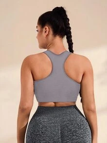 Rhythm Era Plus Size Solid Color Seamless Sports Bra Gym Sports White Summer - Grey - View 3