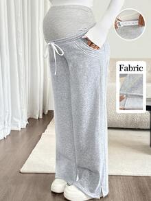 SHEIN Celana Jogging Kasual Serbaguna untuk Ibu Hamil dengan Lapisan Termal untuk Musim Gugur/Dingin - Grey - View 2