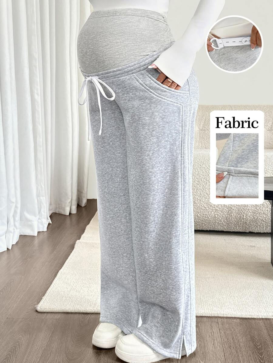 SHEIN Maternity Casual Versatile Thermal Lined Sweatpants For Autumn/Winter - Grey - View 1
