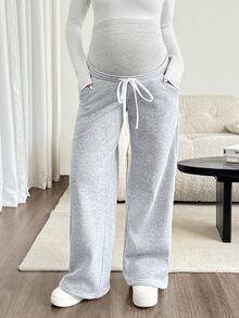 SHEIN Celana Jogging Kasual Serbaguna untuk Ibu Hamil dengan Lapisan Termal untuk Musim Gugur/Dingin - Grey - View 7