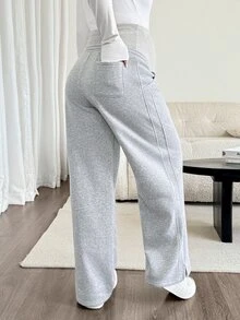 SHEIN Celana Jogging Kasual Serbaguna untuk Ibu Hamil dengan Lapisan Termal untuk Musim Gugur/Dingin - Grey - View 8