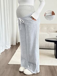 SHEIN Celana Jogging Kasual Serbaguna untuk Ibu Hamil dengan Lapisan Termal untuk Musim Gugur/Dingin - Grey - View 9