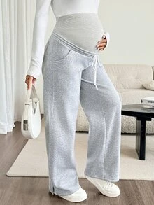SHEIN Celana Jogging Kasual Serbaguna untuk Ibu Hamil dengan Lapisan Termal untuk Musim Gugur/Dingin - Grey - View 4