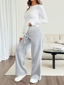 SHEIN Celana Jogging Kasual Serbaguna untuk Ibu Hamil dengan Lapisan Termal untuk Musim Gugur/Dingin - Grey - View 3