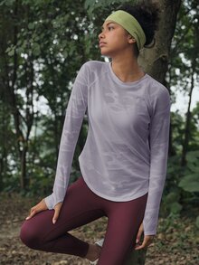 In My Nature Women's Purple Mesh Patchwork Athletic Top Sportswear Split-Toe High Elasticity Gym Workout Yoga Pilates Outdoor Sports Tee For Autumn - Violet Purple - View 3