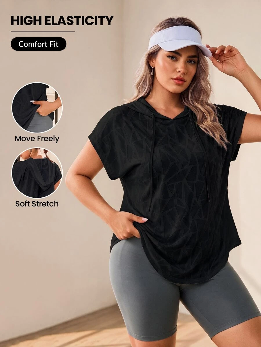 SHEIN Rhythm Era Kaus Olahraga Ukuran Plus Kolor Plain - Hitam - View 1