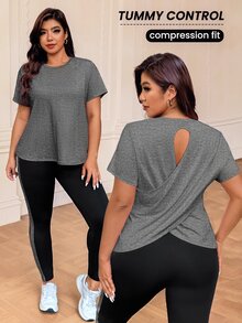 SHEIN Rhythm Era Plus Size Women's Round Neck Short Sleeve T-Shirt And High Waist Leggings Sports Set - Multicolor - View 2