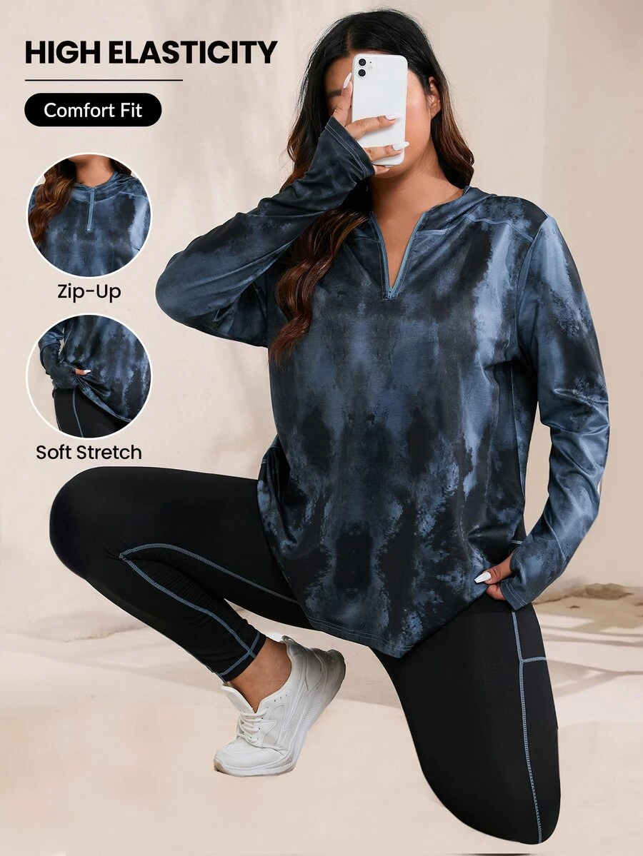SHEIN Rhythm Era Plus Size Sports Sets Contrast Binding Tie Dye