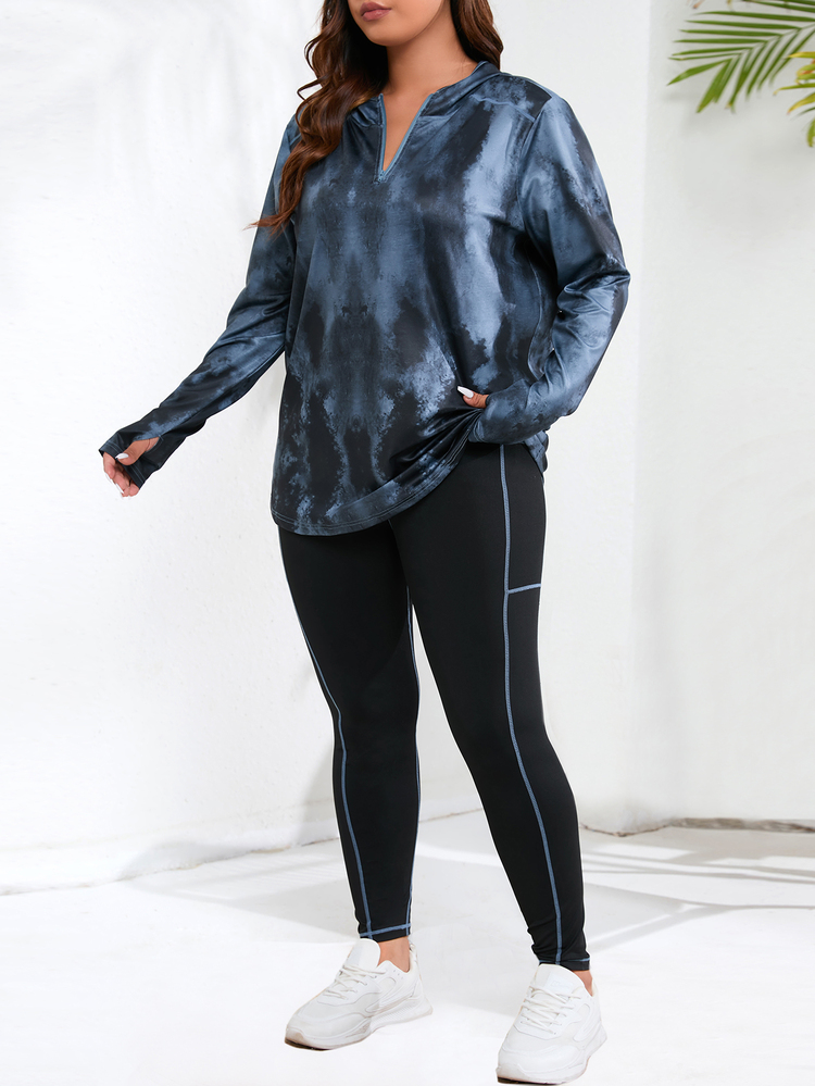 SHEIN Rhythm Era Plus Size Sports Sets Contrast Binding Tie Dye - MultiWarna - View 3