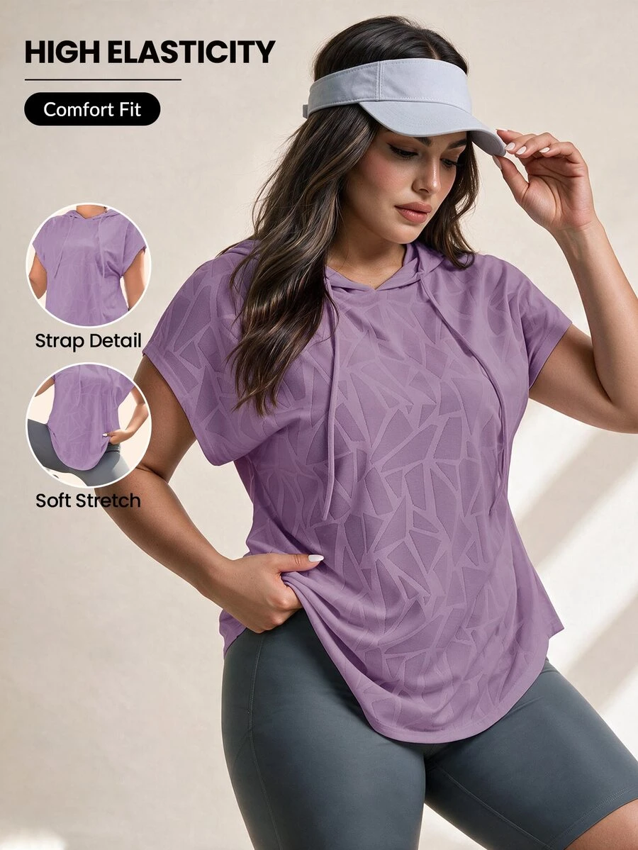 SHEIN Rhythm Era Plus Size Geo Print Batwing Sleeve Drawstring Sports Sweatshirt