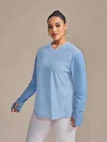 SHEIN Rhythm Era 大码拇指孔提花三角形图案设计长袖瑜伽卫衣减肥 - 淺藍色 - 查看 6