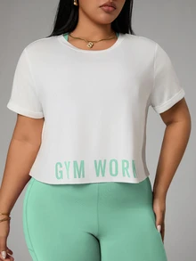 SHEIN Rhythm Era Plus Size Women's Backless Halter Neck Top, Leggings, Short Sleeve T-Shirt 3-Piece Sports Set - Multicolor - View 8