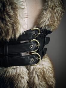 SHEIN ICON Winter Women's Halloween Country Goth Waist Buckle Design Fashion Vest Faux Fur Coat - Coffee Brown - View 5