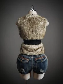SHEIN ICON Winter Women's Halloween Country Goth Waist Buckle Design Fashion Vest Faux Fur Coat - Coffee Brown - View 2