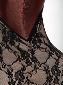 Amplova Two-Tone Lace Bodycon Mini Dress With Underwire, Ruched Backless Design, Sexy Y2K Style For Women - Black - View 9
