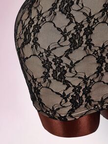 Amplova Two-Tone Lace Bodycon Mini Dress With Underwire, Ruched Backless Design, Sexy Y2K Style For Women - Black - View 8