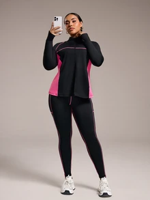 Rhythm Era Plus Size Color-Block Long Sleeve And Pants Sports Suit Workout Women Sets Fall - Multicolor - View 7