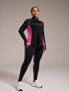 Rhythm Era Plus Size Color-Block Long Sleeve And Pants Sports Suit Workout Women Sets Fall - Multicolor - View 5