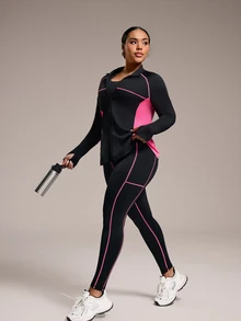 Rhythm Era Plus Size Color-Block Long Sleeve And Pants Sports Suit Workout Women Sets Fall - Multicolor - View 4