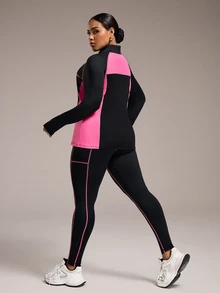 Rhythm Era Plus Size Color-Block Long Sleeve And Pants Sports Suit Workout Women Sets Fall - Multicolor - View 3