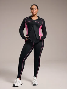 Rhythm Era Plus Size Color-Block Long Sleeve And Pants Sports Suit Workout Women Sets Fall - Multicolor - View 6