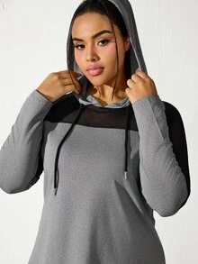 SHEIN Rhythm Era Setelan Olahraga Wanita Ukuran Besar, Hoodie dan Celana Panjang Warna Polos, Set Pakaian Olahraga Wanita - Light Grey - View 8