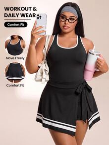 SHEIN Rhythm Era Women's Plus Size Colorblock Casual Daily Travel Sports Dress - Black and White - View 1