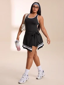 SHEIN Rhythm Era Women's Plus Size Colorblock Casual Daily Travel Sports Dress - Black and White - View 5