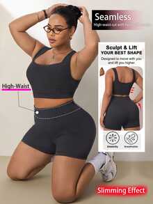Rhythm Era Women's Plus Size Cropped Tank Top And Fitted Shorts Sports Pilates Alternative Kawaii Active Tropical Alternative Set Gym Fair Fair Dark Green Summer - Dark Grey - View 2