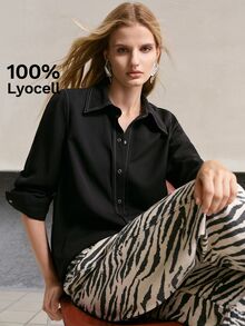 MOTF PREMIUM WOMEN'S COMMUTER BLACK CONTRAST STITCH LONG SLEEVE SHIRT - Black - View 1