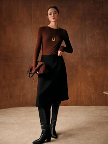 MOTF PREMIUM WOMEN'S BROWN WOOL VERSATILE SLIM FIT T-SHIRT - Coffee Brown - View 7