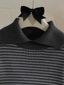 SHEIN Tween Girls Sweater Dress, New Autumn/Winter Colorblock Collared Pullover Knit Dress With Button Rope And Cable Knit Hem, Fashionable Elegant Gentle Slouchy, Suitable For Outings, Gatherings, Back To School, Holiday Outfits And Festive Wear - Grey - View 3