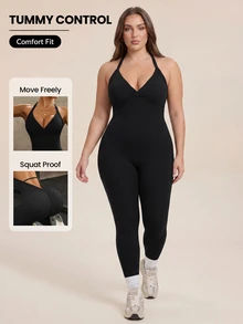 Rhythm Era Seamless High Elasticity Yoga Sports Fitness Running Plus Size Women Jumpsuit - Black - View 1