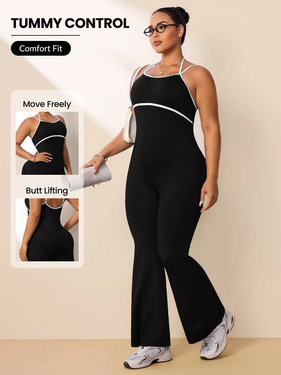 SHEIN Rhythm Era Plus Size Women Bound Daily Fitness Jumpsuit - Black - View 1