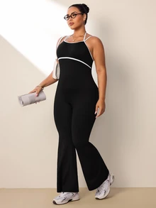 SHEIN Rhythm Era Plus Size Women Bound Daily Fitness Jumpsuit - Black - View 6