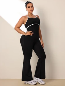 SHEIN Rhythm Era Plus Size Women Bound Daily Fitness Jumpsuit - Black - View 3