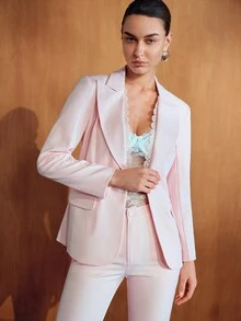 MOTF PREMIUM WOMEN'S ELEGANT COMMUTE LACE PATCHWORK BLAZER JACKET - Pink - View 4