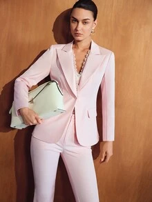 MOTF PREMIUM WOMEN'S ELEGANT COMMUTE LACE PATCHWORK BLAZER JACKET - Pink - View 7