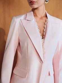 MOTF PREMIUM WOMEN'S ELEGANT COMMUTE LACE PATCHWORK BLAZER JACKET - Pink - View 2