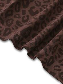Rhythm Era Plus Size Women Seamless Leopard Print Zip-Up Short Sleeve Jacket - Coffee Brown - View 8