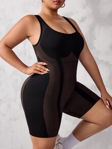 SHEIN Rhythm Era Women Plus Size Seamless Striped Jumpsuit - Multicolor - View 3