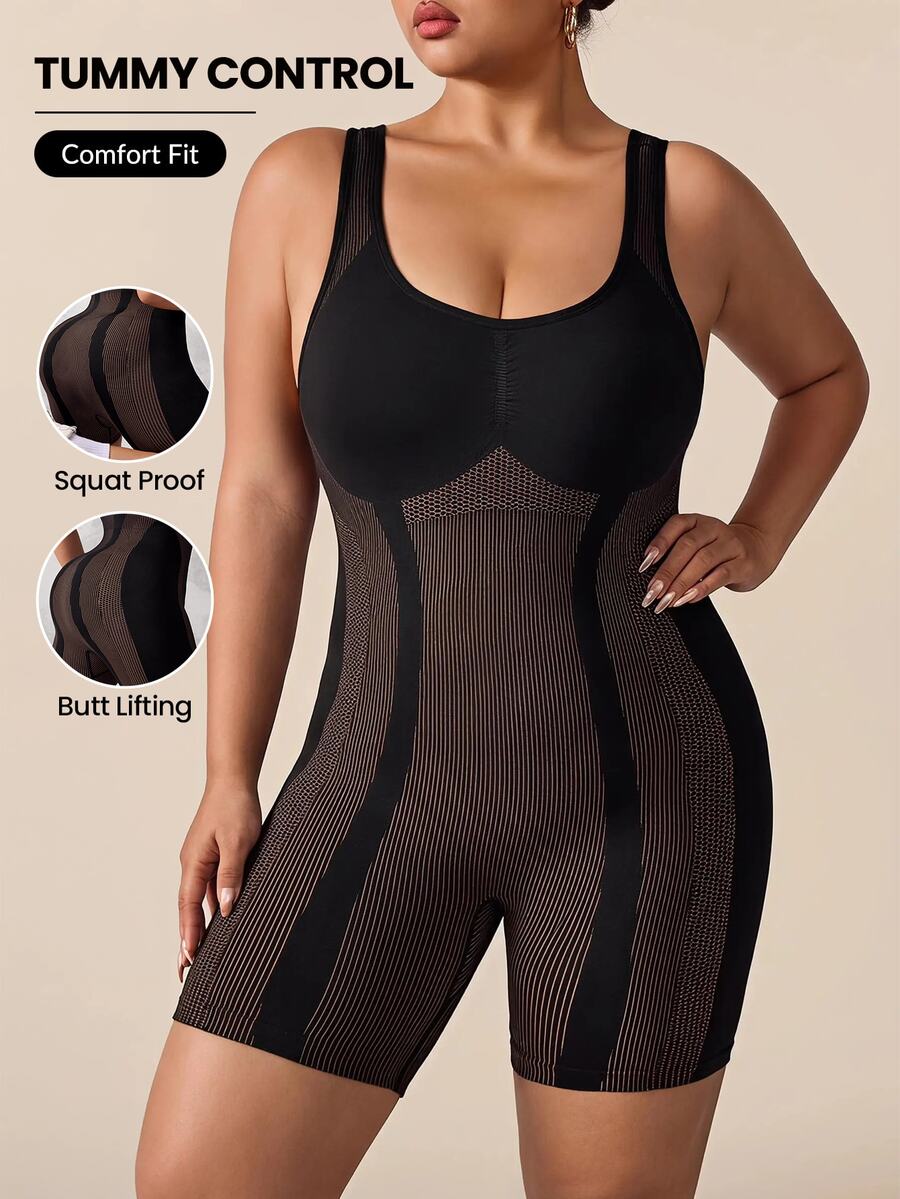 SHEIN Rhythm Era Women Plus Size Seamless Striped Jumpsuit - Multicolor - View 1