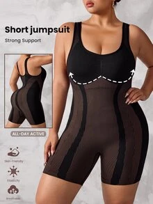 SHEIN Rhythm Era Women Plus Size Seamless Striped Jumpsuit - Multicolor - View 6