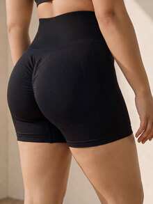 Rhythm Era Plus Size Seamless Solid Color Elastic Sports Shorts - Black - View 3