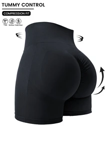 Rhythm Era Plus Size Seamless Solid Color Elastic Sports Shorts - Black - View 2