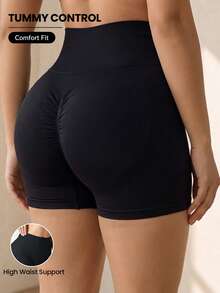 Rhythm Era Plus Size Seamless Solid Color Elastic Sports Shorts - Black - View 1