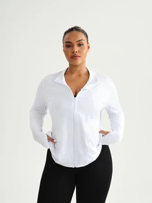 SHEIN Rhythm Era 大码时尚新款休闲长袖运动健身夹克 - 白色 - 查看 8